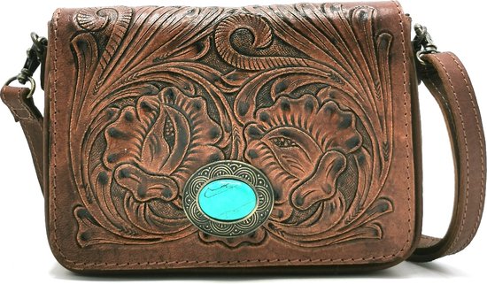 Tas| Leren schoudertas / Clutch met turquoise natuursteen