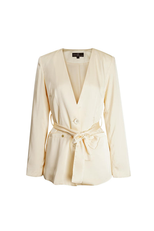 Blazer| Satijnen jasje creme